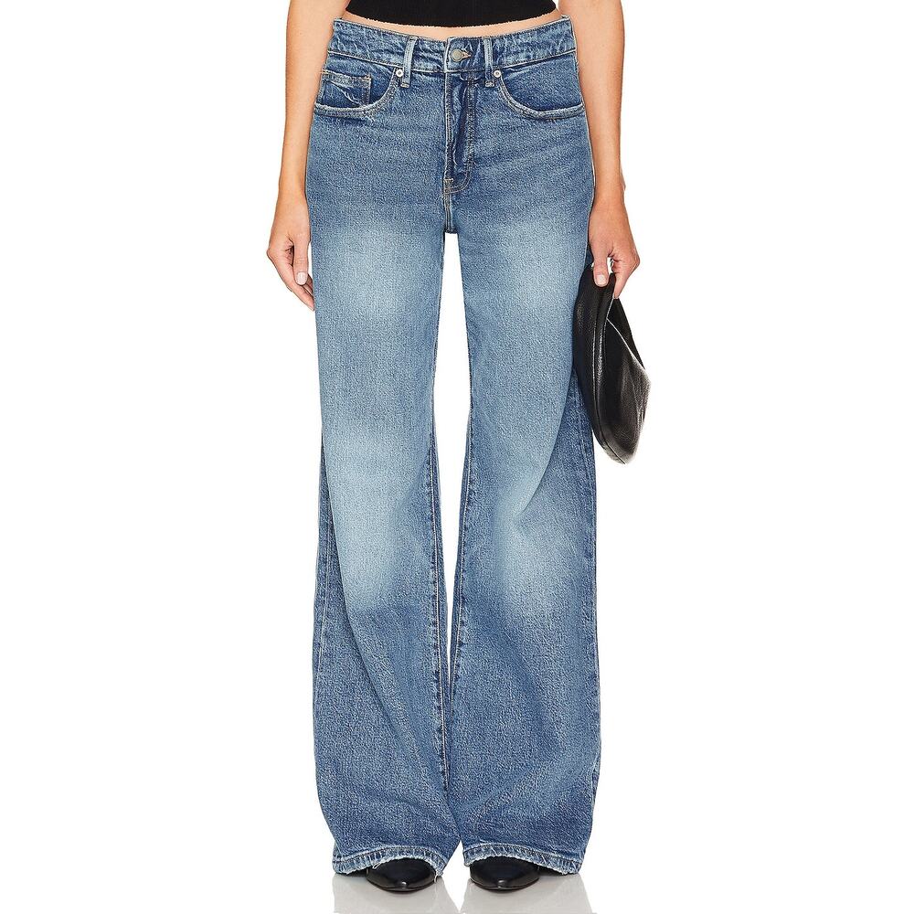 Good American Good Ease Mid Rise Wide Leg Jeans Indigo 575 Blue Size 4/27 NWT